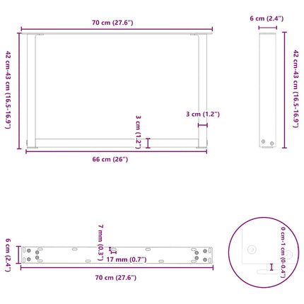 Soffbordsben U-formade 2 st svarta 70x(42-43) cm stål
