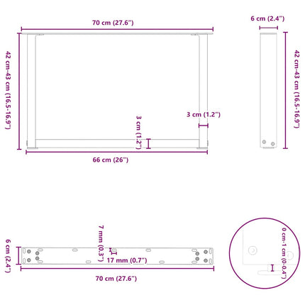 Soffbordsben U-formade 2 st antracit 70x(42-43) cm stål