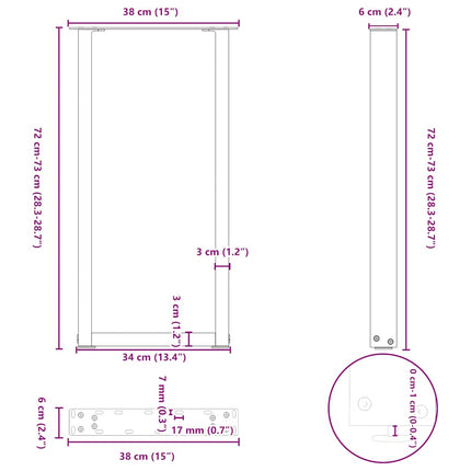 Konsolbordsben U-formade 2 st svarta 38x(72-73) cm stål