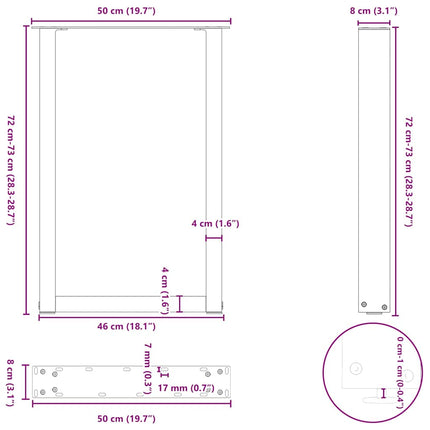 Matbordsben U-formade 2 st antracit 50x(72-73) cm stål