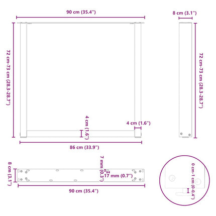 Matbordsben U-formade 2 st antracit 90x(72-73) cm stål