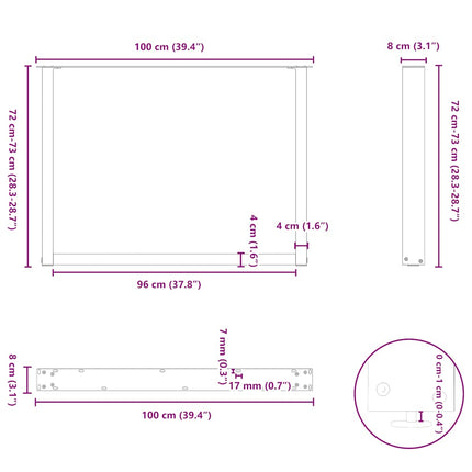 Matbordsben U-formade 2 st vita 100x(72-73) cm stål