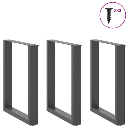 Matbordsben U-formade 3 st antracit 70x(72-73) cm stål