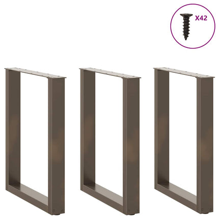 Matbordsben U-formade 3 st naturstål 70x(72-73) cm stål