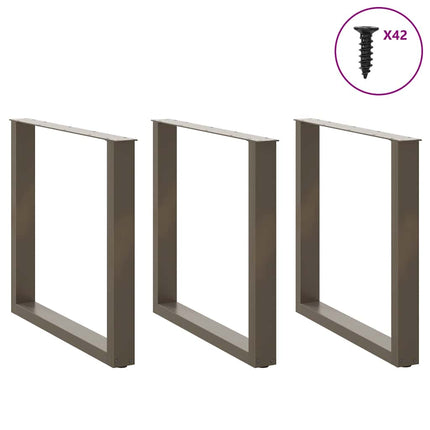 Matbordsben U-formade 3 st naturstål 80x(72-73) cm stål