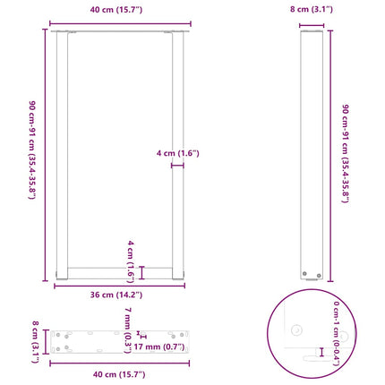 Barbordsben U-formade 2 st svarta 40x(90-91) cm stål