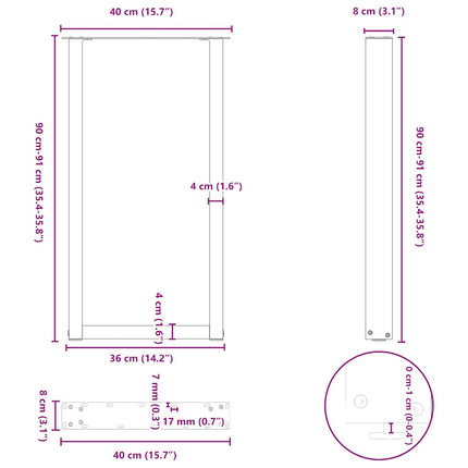 Barbordsben U-formade 2 st vita 40x(90-91) cm stål