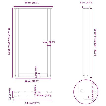 Barbordsben U-formade 2 st svarta 50x(90-91) cm stål
