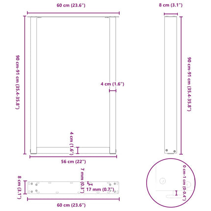 Barbordsben U-formade 2 st naturstål 60x(90-91) cm stål