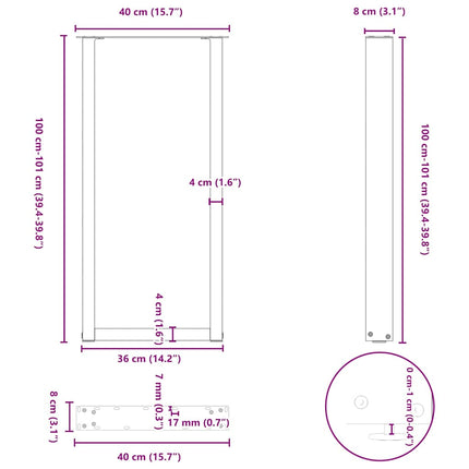 Barbordsben U-formade 2 st svarta 40x(100-101) cm stål