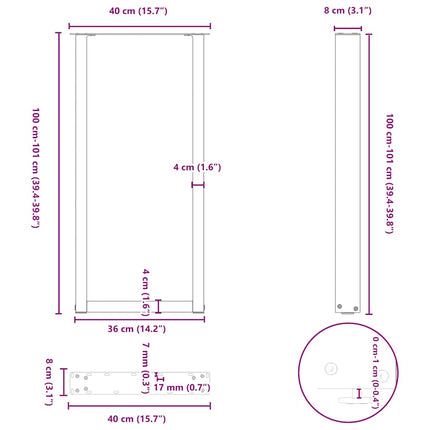 Barbordsben U-formade 2 st naturstål 40x(100-101) cm stål
