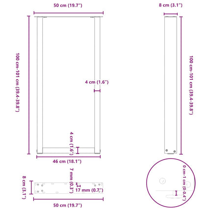 Barbordsben U-formade 2 st svarta 50x(100-101) cm stål