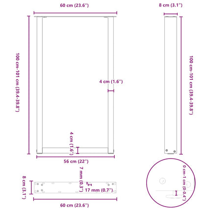 Barbordsben U-formade 2 st vita 60x(100-101) cm stål