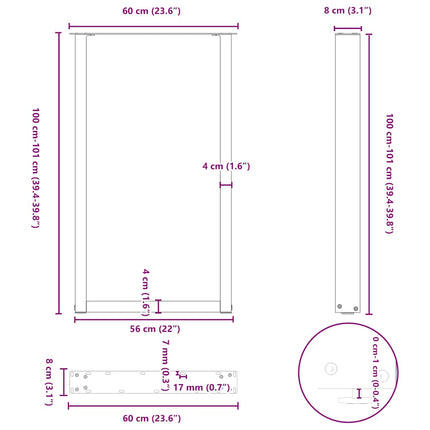 Barbordsben U-formade 2 st antracit 60x(100-101) cm stål
