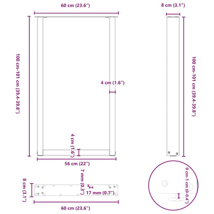 Barbordsben U-formade 2 st naturstål 60x(100-101) cm stål