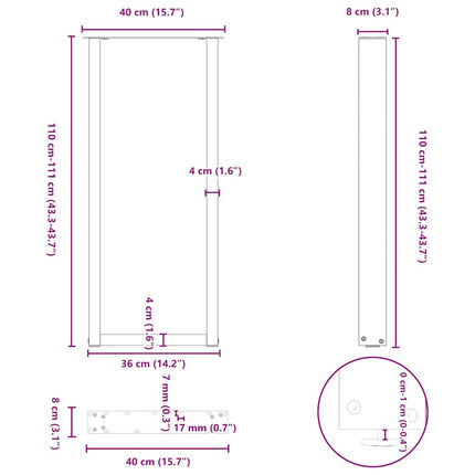 Barbordsben U-formade 2 st svarta 40x(110-111) cm stål