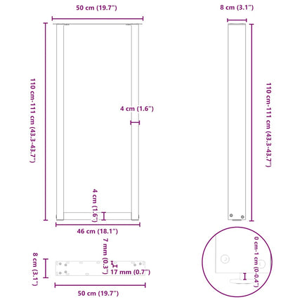 Barbordsben U-formade 2 st vita 50x(110-111) cm stål