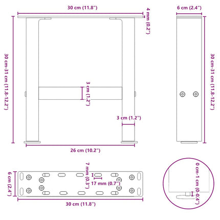 Soffbordsben vita 2 st 30x(30-31) cm stål