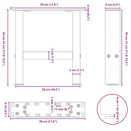 Soffbordsben antracit 2 st 30x(30-31) cm stål