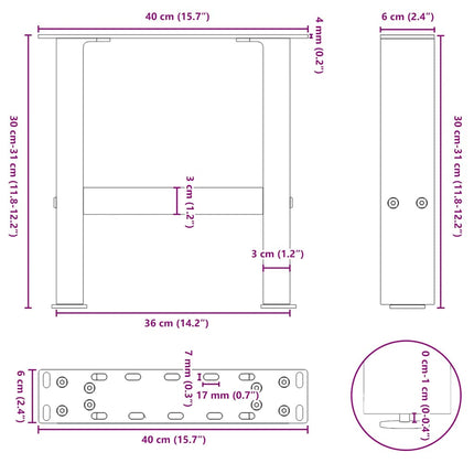 Soffbordsben svarta 2 st 40x(30-31) cm stål
