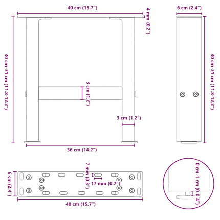 Soffbordsben vita 2 st 40x(30-31) cm stål