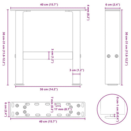 Soffbordsben naturstål 2 st 40x(30-31) cm stål