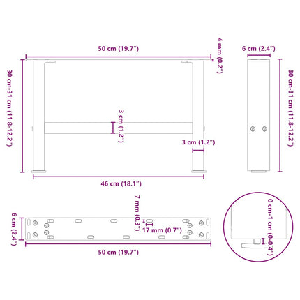 Soffbordsben vita 2 st 50x(30-31) cm stål