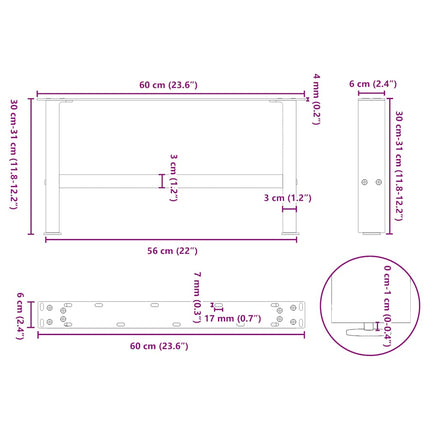 Soffbordsben vita 2 st 60x(30-31) cm stål