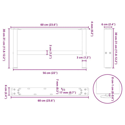 Soffbordsben naturstål 2 st 60x(30-31) cm stål