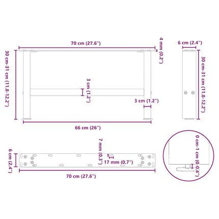 Soffbordsben antracit 2 st 70x(30-31) cm stål