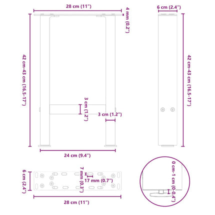 Soffbordsben naturstål 2 st 28x(42-43) cm stål