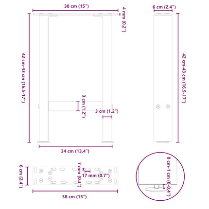 Soffbordsben vita 2 st 38x(42-43) cm stål