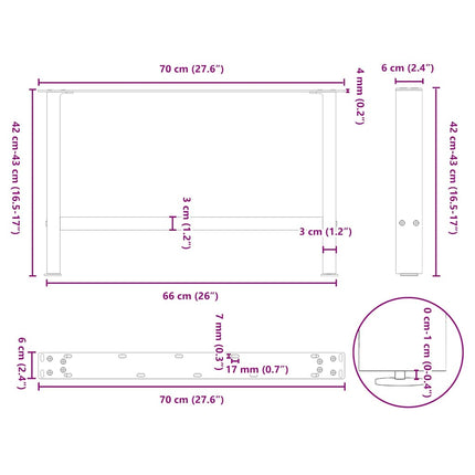 Soffbordsben naturstål 2 st 70x(42-43) cm stål
