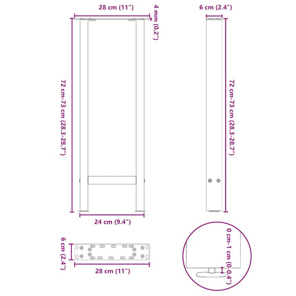 Konsolbordsben vita 2 st 28x(72-73) cm stål