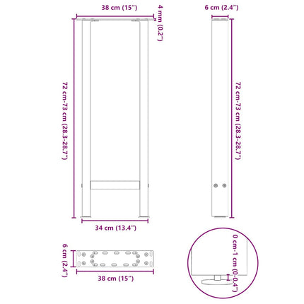 Konsolbordsben vita 2 st 38x(72-73) cm stål