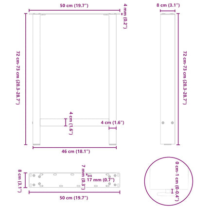 Matbordsben vita 2 st 50x(72-73) cm stål