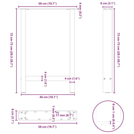 Matbordsben antracit 2 st 50x(72-73) cm stål