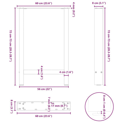 Matbordsben svarta 2 st 60x(72-73) cm stål
