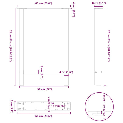 Matbordsben antracit 2 st 60x(72-73) cm stål