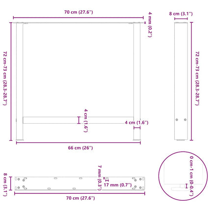 Matbordsben naturstål 2 st 70x(72-73) cm stål