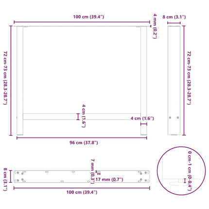 Matbordsben naturstål 2 st 100x(72-73) cm stål