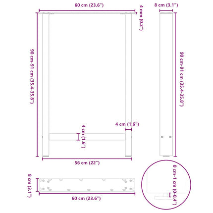 Barbordsben naturstål 2 st 60x(90-91) cm stål