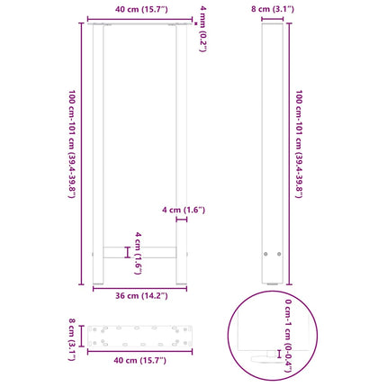 Barbordsben vita 2 st 40x(100-101) cm stål