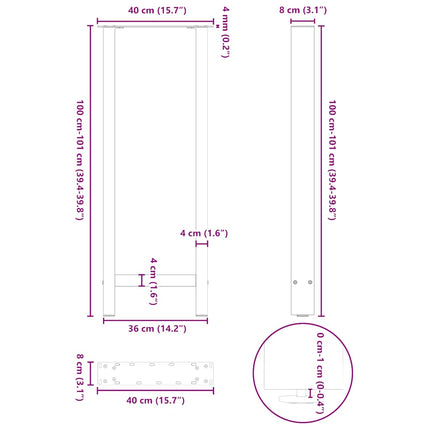 Barbordsben antracit 2 st 40x(100-101) cm stål