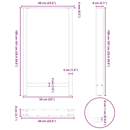 Barbordsben naturstål 2 st 60x(100-101) cm stål