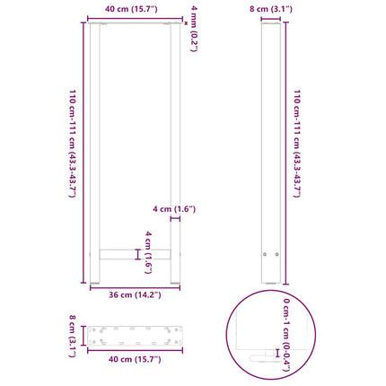 Barbordsben vita 2 st 40x(110-111) cm stål