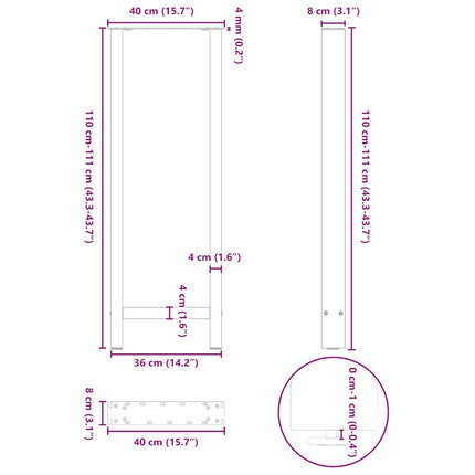 Barbordsben antracit 2 st 40x(110-111) cm stål