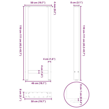 Barbordsben vita 2 st 50x(110-111) cm stål