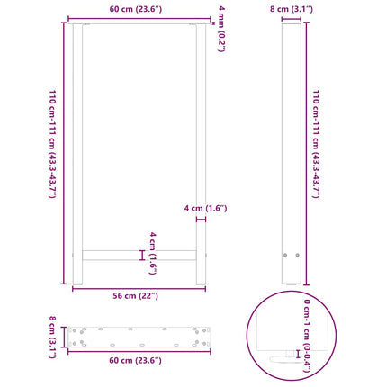 Barbordsben naturstål 2 st 60x(110-111) cm stål