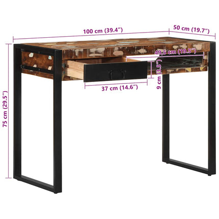 Skrivbord flerfärgat 100x50x75 cm massivt trä återvunnet
